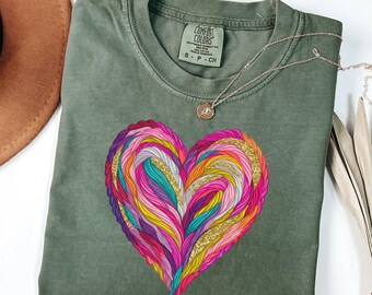 Watercolor Heart Shirt, Valentine's Day Shirt for Women, Cute Heart Graphic Tee, Aesthetic Romantic Gift for Her, Soft Boho Valentine Top