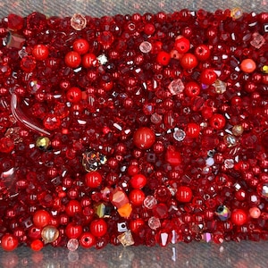 Christmas Red Crystal Mix Bead Kit, Ruby Red Mixed Beads, Colorful Bead Soup, Bead Confetti, Bead Mix, Bulk Beads