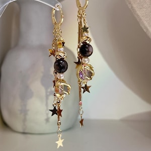Kpop Demon Hunters Rumi Inspired Earrings, Rumi Mira Zoey Earrings, Crystal Purple Star earring Set, Cosplay jewelry, Kpop earrings