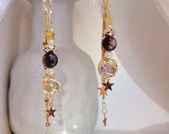 Kolczyki inspirowane gwiazdami K-popu, kolczyki Rumi, zestaw kolczyków Crystal Purple Star, biżuteria cosplay, kolczyki K-pop