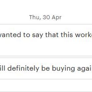 May include: Screenshot of a text message conversation. The message includes the text "Hi Doris I just wanted to say that this worked excellently" and "So fast too! I will definitely be buying again."