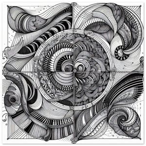 思考の地図作成 | 瞑想的な線画アートプリント | 幾何学模様の壁装飾 | クラシックなマット紙ポスター