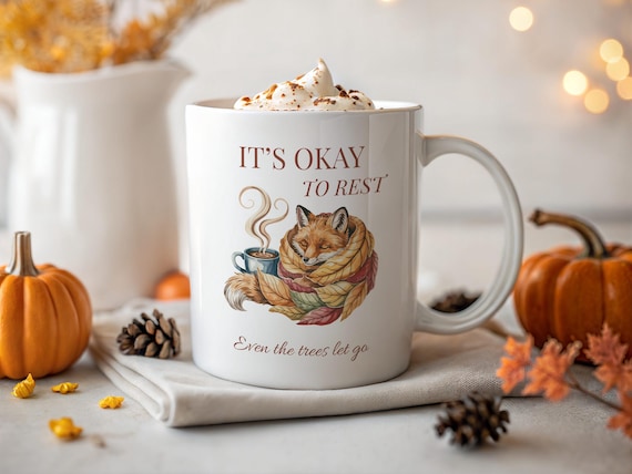 Fox autumn mug | Cozy fox coffee cup | Fall hygge gift idea | Cottagecore ceramic mug with animal illustration, cozy gift