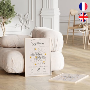 Schütze Sternzeichen Poster – Minimalistisches Florales Astrologie Poster – Druckbares Astrologisches Zeichen Dekor – Florales spirituelles Kunstgeschenk