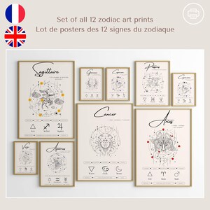 Set of 12 Floral Zodiac Prints – Printable Astrology Wall Art – Digital Zodiac Sign Posters – Boho Horoscope Gift – JPG Download