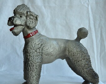 Vintage 8" Breyer Molding Grey Standard Poodle Dog Figure Smoke Gray Model 69 1970 Companion Animal Red Collar