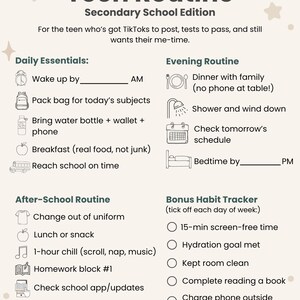 Teen Routine Chart – Editable Printable for Middle and Secondary School ...