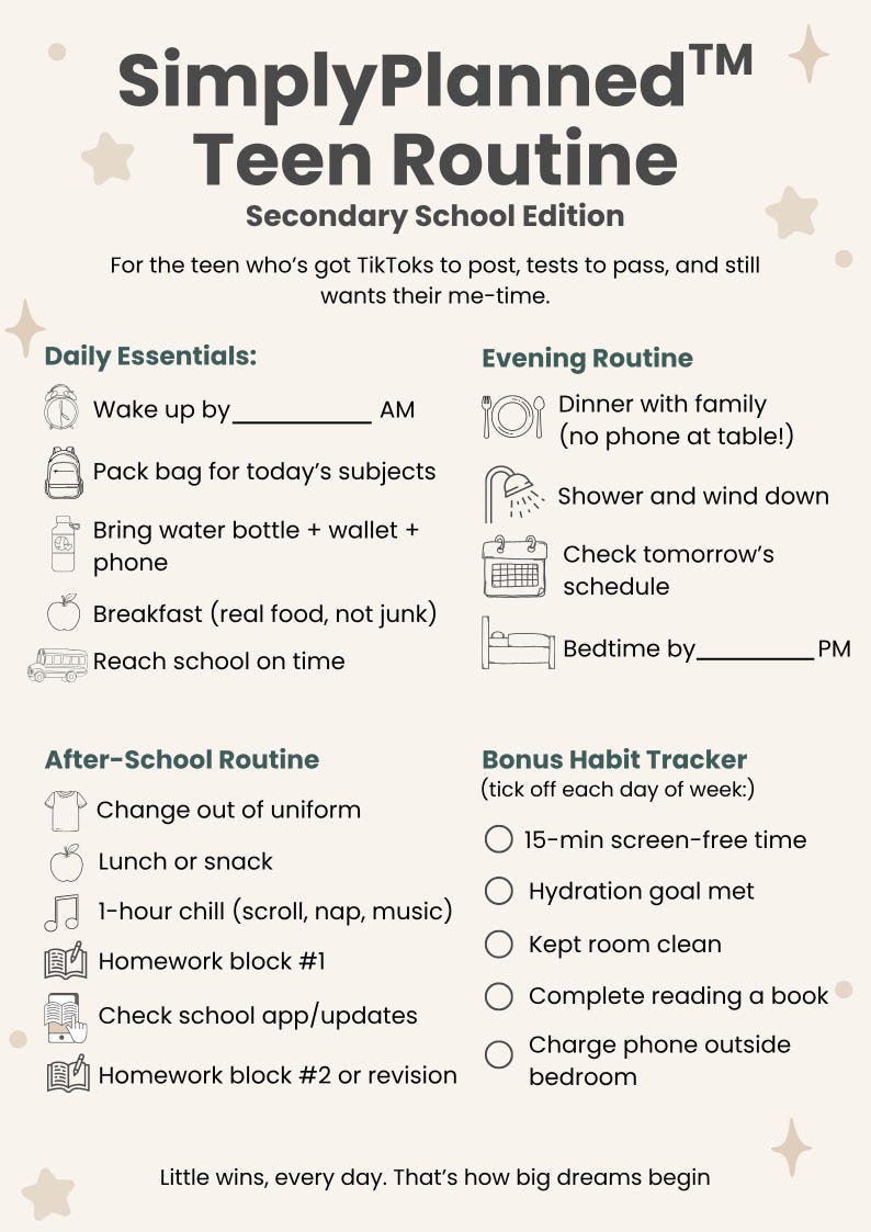 Young Ppl Daily Routine Teen Routine Chart: Editable Canva Template, US & UK Versions (PDF ...