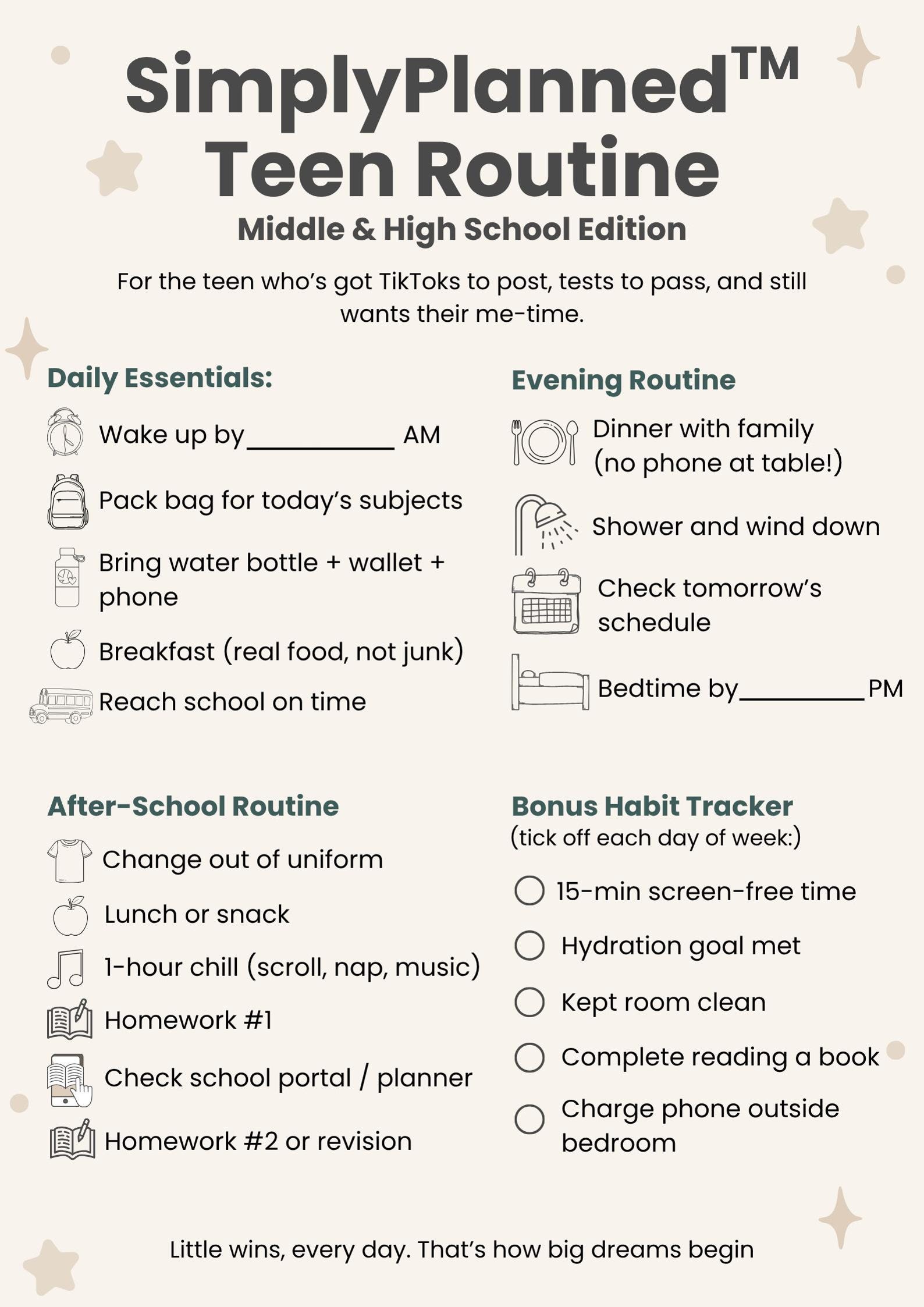 Teen Routine Chart – Editable Printable for Middle and Secondary School ...