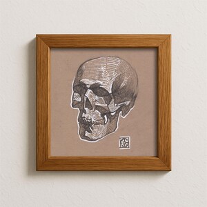 Art petite tête de mort dans le style de l'auteur - Papier kraft fait main pour la maison ou le studio, décoration ou idée cadeau