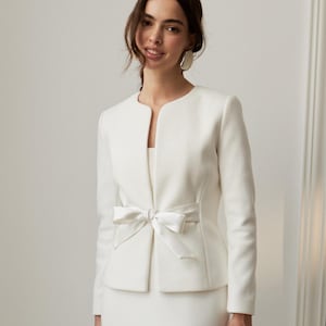 Wedding Blazer White Long Sleeve Coat Wool Bridal Cover Up Wedding Dress Topper Jacket Elegant Bride Cover Up White Wedding Coat For Dress