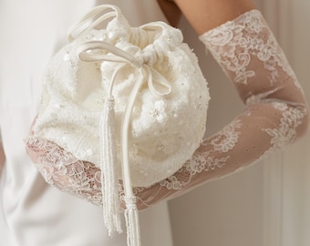 Handmade Ivory Satin Bridal Clutch: Wedding Evening Bag