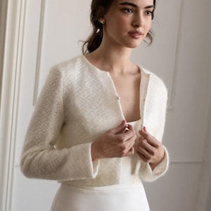 Bridal bolero wedding dress cover up mohair jacket bride white long sleeve shrug wedding topper cropped winter bride coat mohair sweater