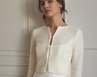 Bride sweater mohair bridal jacket off white wool cardigan wedding gown topper bridal bolero wedding cover up bride coat wool shawl