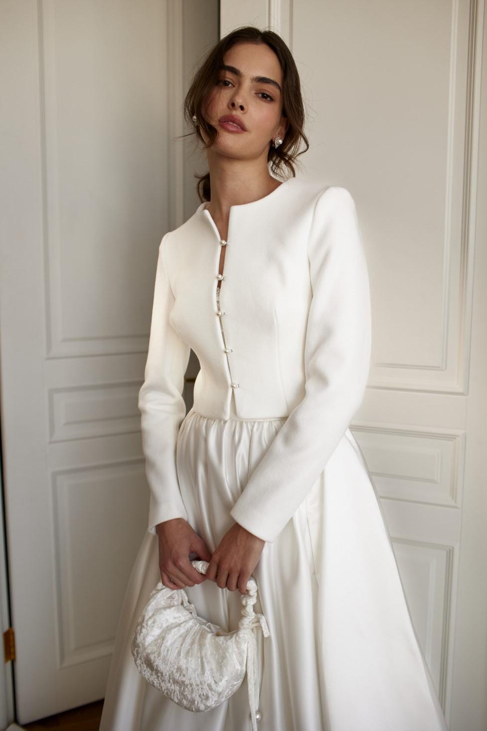 knee length dresses for ladies White Velvet Trim Mandarin Collar Hibiscus Dress 2656 4