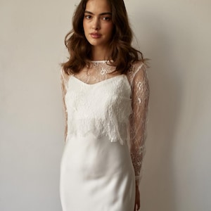 Bridal Lace Top Floral Transparent Wedding Bolero Separated Lace Cover Up Ceremony and Party Bolero for Bridal Skirt Sheer Longsleeve Topper