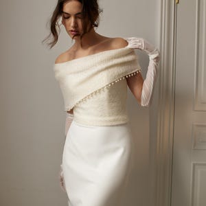 Off The Shoulder Pearl Bridal Shawl Soft Bridal Wrap Open Shoulder Wedding Bolero White Cover up for Wedding dress Cape to cover shoulders