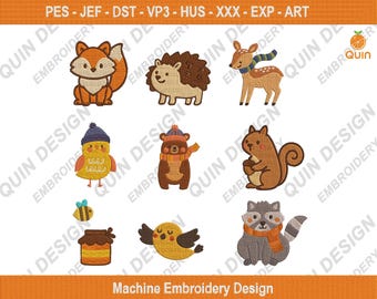 Forest Animal Embroidery Design: Fox, Bear, Deer (Digital Download)