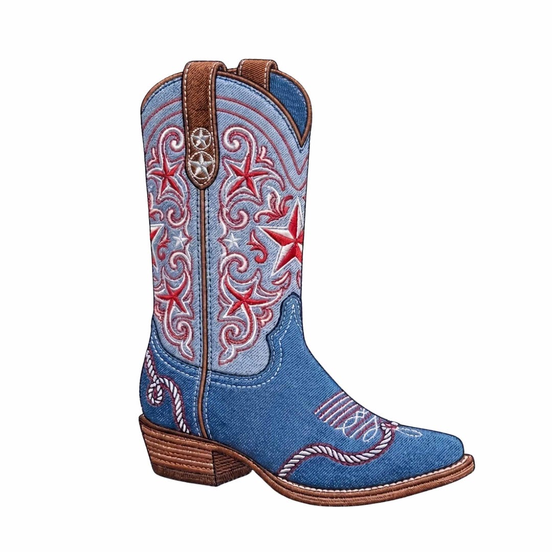 Cowboy Boot Machine Patriotic Cowboy Boot Machine Embroidery Design, Western Star Denim ...