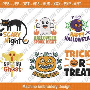 halloween embroidery bundle cat ghost skull pumpkin bat trick or treat (Digital Download)