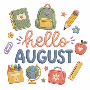 Hallo August, Maschinenstickdatei, Schulanfang Stickdatei, Lehrer Klassenzimmer Stickerei