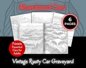 Abandoned Cars Coloring Pages – Vintage Rusty Car Graveyard Printable