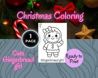 Kawaii Gingerbread Girl Coloring Page • Christmas Printable (PDF)