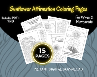 Sunflower Affirmation Coloring Pages: Positive Quotes for Wives (A4 Printable PDF + PNG Files)