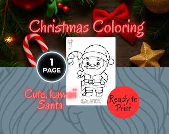 Kawaii Santa Coloring Page - Christmas Holiday Printable (PDF/A4)