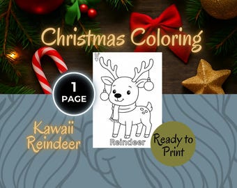 Kawaii Reindeer With Ornaments Christmas Coloring Page