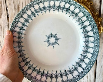 Antique Persian Ironstone Plate – St Amand & Hamage (Nord) • Blue-green French earthenware • Vintage floral decoration