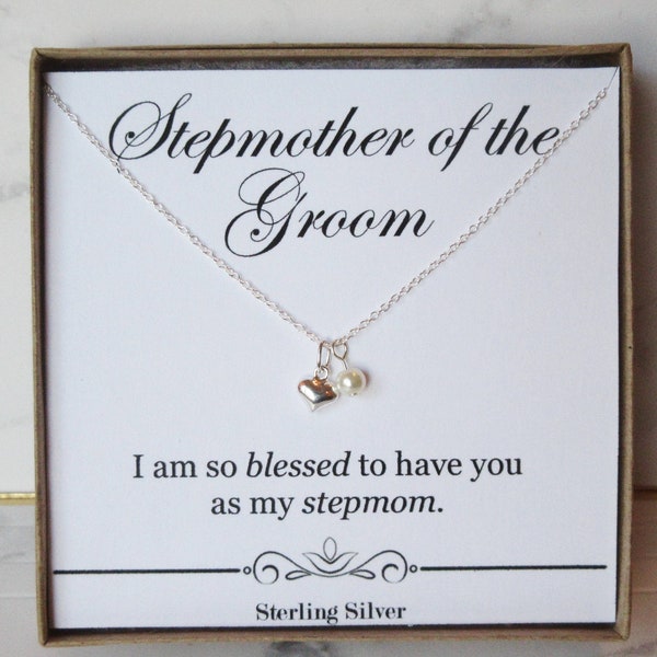 Gift for Stepmother of the Groom gift box sterling silver necklace with Swarovski pearl bridal wedding party gifts, Present for Stepmom