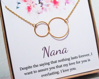 Nana Necklace, Nana Gift, Nana Necklace, Nana Jewelry, Mother's Day Gift for Grandma, Mother's Day Jewelry, Grandma, 2 Interlocking Circles