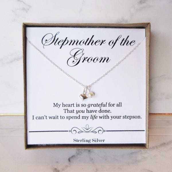 Gift for Stepmother of the Groom gift box sterling silver necklace with Swarovski pearl bridal wedding party gifts, Present for Stepmom