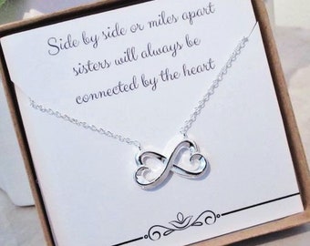 Hearts Sister Necklace, Sterling Silver Necklace Gift, Sisters Necklace Quote Gift, Two Sisters Gift Necklace Heart, Best Friend Gift, Ideas