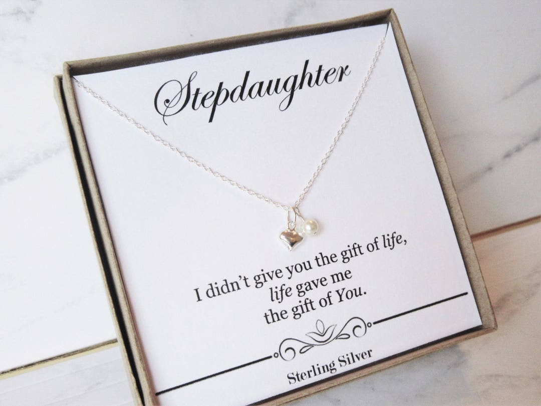 Stepmom Stepdaughter Gift: Sterling Silver Heart Pearl Necklace