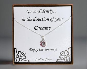 Sterling Silver Compass Necklace – Graduation Gift, Inspirational Pendant