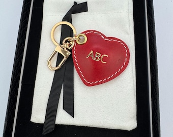 Personalised Handmade Heart-Shaped Leather Keychain with Gold Clasp | Gift Box & Dust Pouch Included