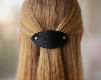 Luxury Straw Calf Leather French Barrette | Hand-Embossed Calfskin | Two Sizes | Hand-Finished | Moisture Resistant | Gift Pouch