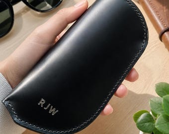 Personalised Leather Glasses Case – Handstitched Sleeve, Deerskin Lined | Two Sizes