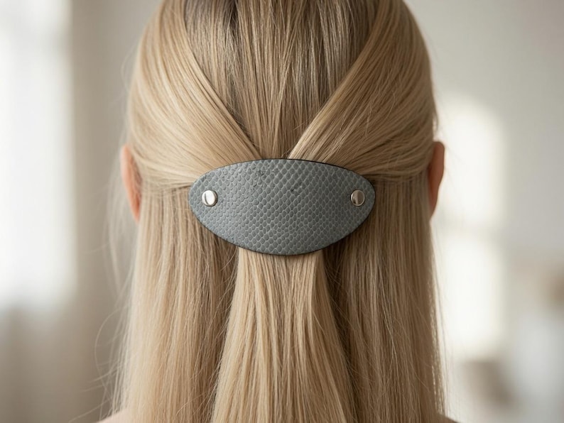 Luxury Python-Effect French Barrette | Apple Leather | Hand-Finished | Moisture Resistant | Gift Pouch image 2