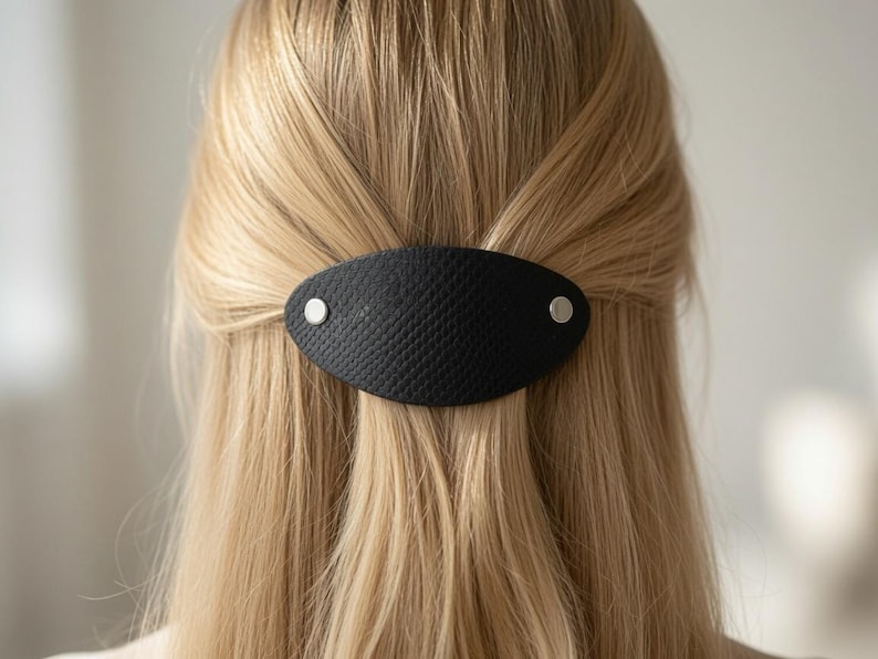 Luxury Python-Effect French Barrette | Apple Leather | Hand-Finished | Moisture Resistant | Gift Pouch image 1