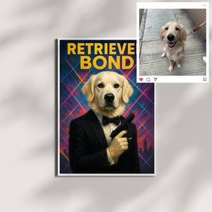 Canvas Print - Custom James Bond Pet Portrait, Funny Gift for Fans, Personalized Artwork, Cat or Dog Wall Decor, Matte Art