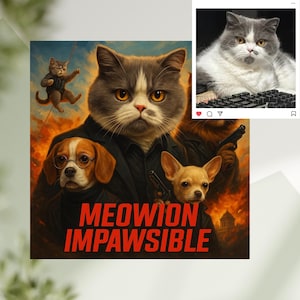 Canvas Print - Custom Mission Impossible Pet Portrait, Funny Gift for Fans, Personalized Artwork, Cat or Dog Wall Decor, Matte Art, Wall