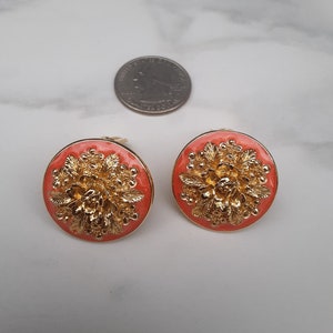 Vintage Edgar Berebi Enameled Gold Toned Floral Clip-On Earrings