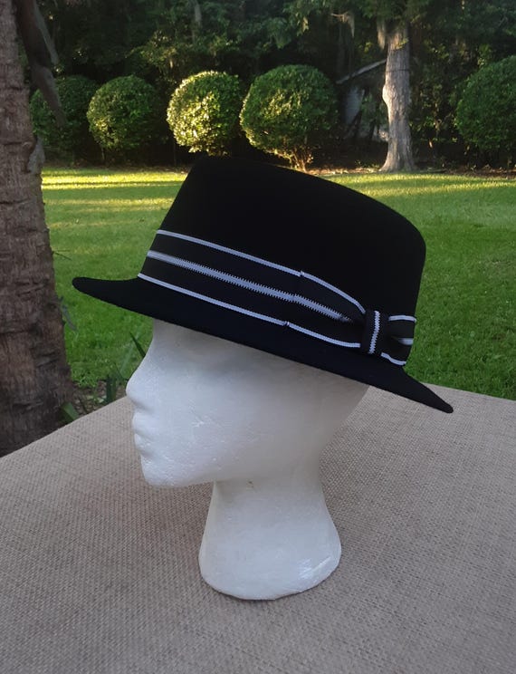 Ezzio Sombreros Ecuador Size M (7) Black 100% Wool Pork Pie Fedora Hat