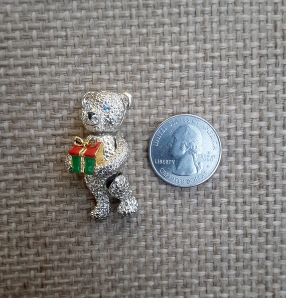 Napier Silver Toned Jointed Teddy Bear Brooch Pin… - image 1