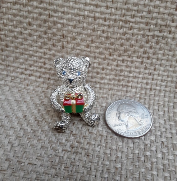Napier Silver Toned Jointed Teddy Bear Brooch Pin… - image 4