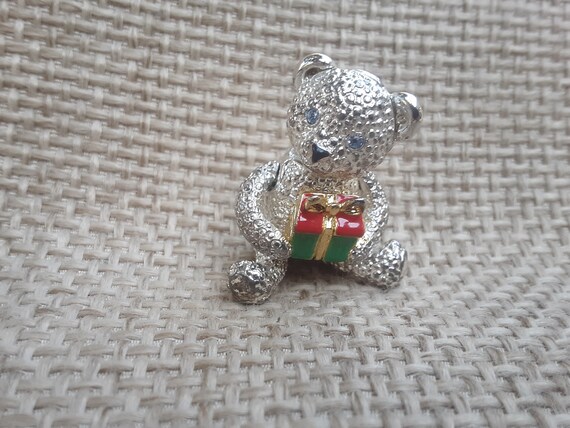 Napier Silver Toned Jointed Teddy Bear Brooch Pin… - image 5
