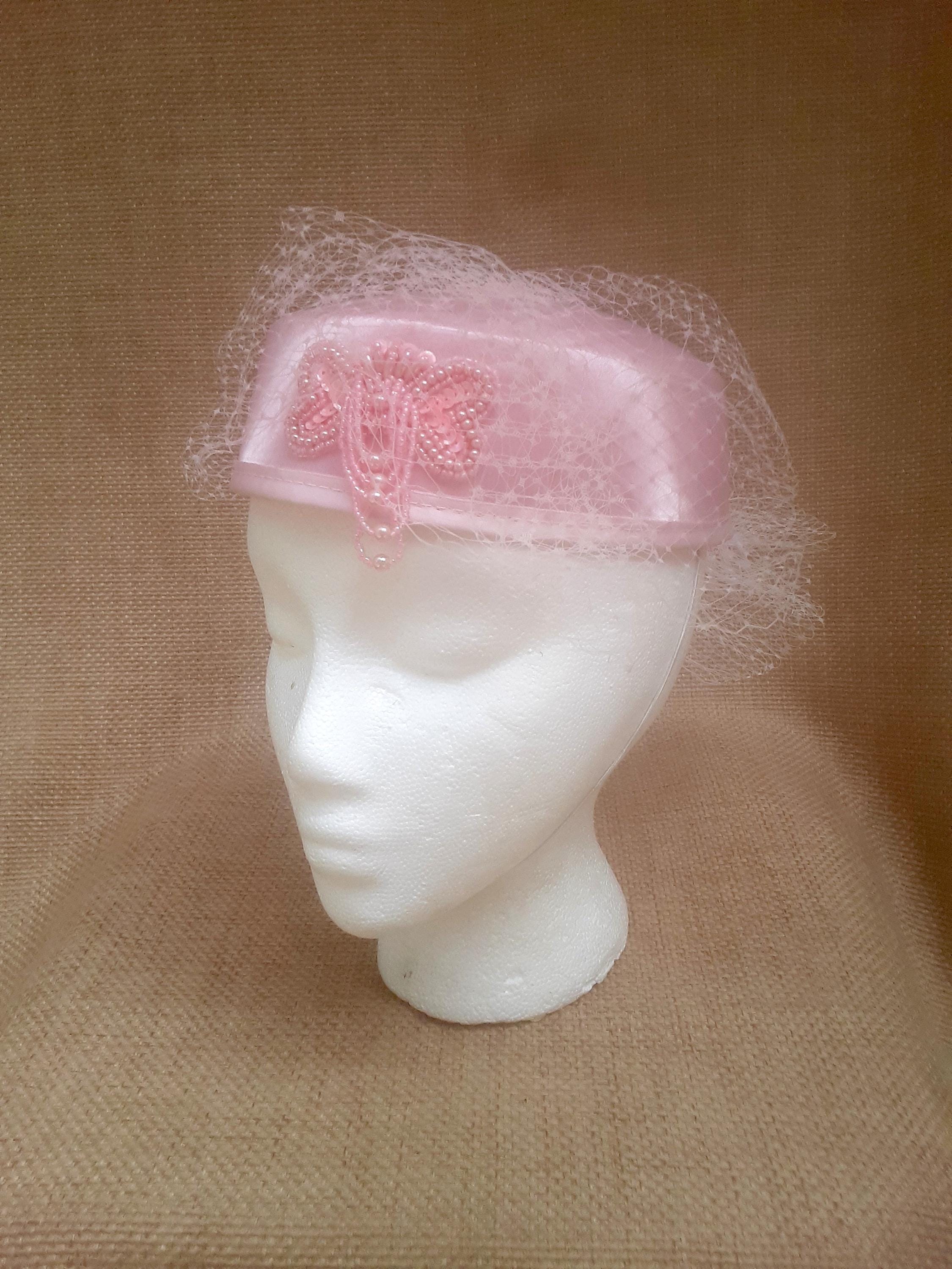 Vintage 1960s Pink Ruffled Net Pillbox Hat Paris Boutique Union Made Pink Pillbox Hat With Netting - Etsy main image 3